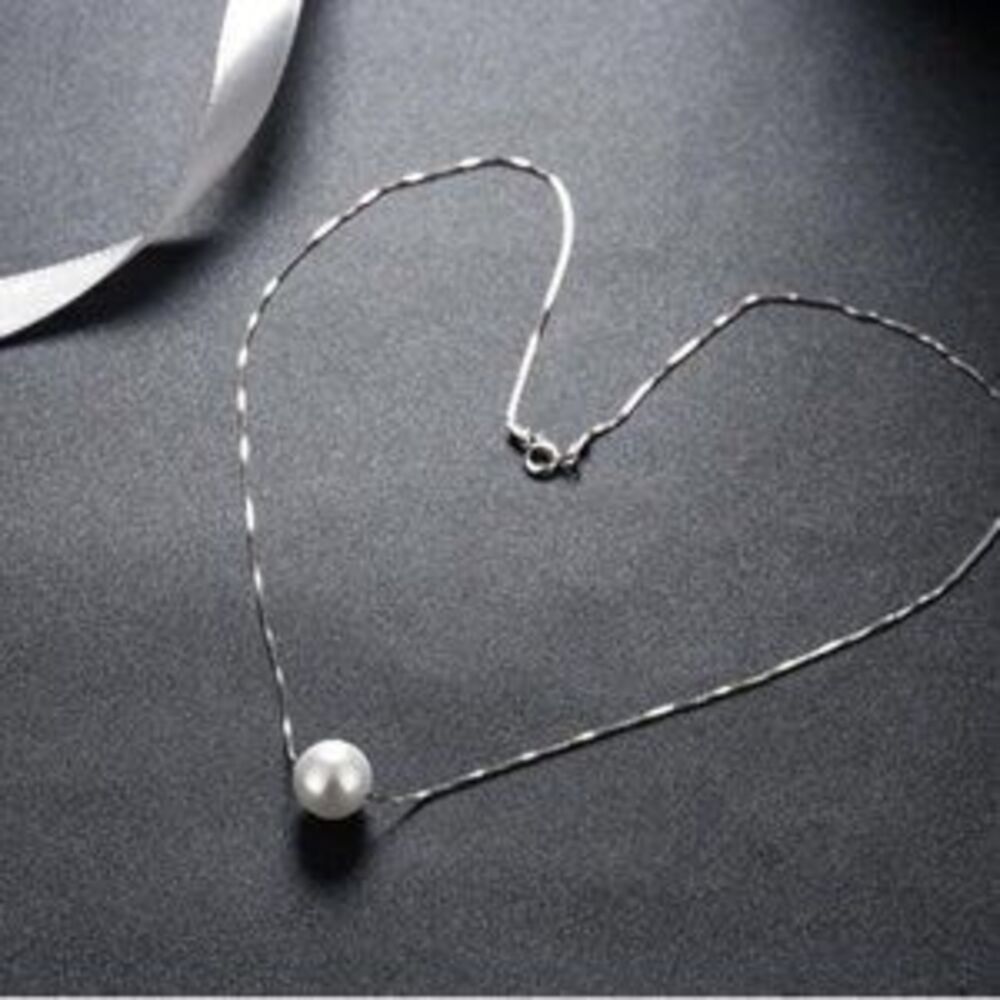 NEW 925 Sterling Silver Simple Pearl Necklace